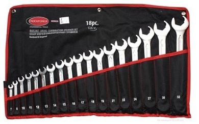Набор ключей комбинированных RF-5181RD с профилем "Ratchet Drive"-"быстрый ключ", 18пр. (7, 8, 10-19, 21, 22, 24, 27, 30, 32мм), на полотне ROCKFORCE
