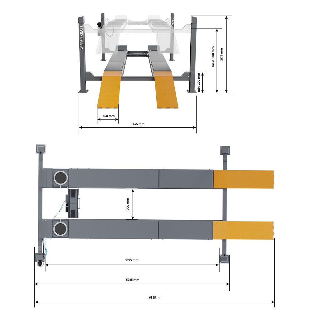 WDK-550 Подъемник четырехстоечный, г/п 5,5 тонн WiederKraft 