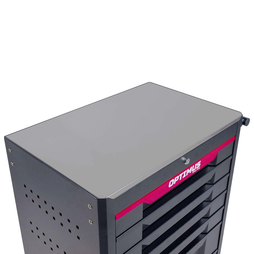 OPT-717M Тележка инструментальная 7 полок с набором инструментов, металлическая столешница OPTIMUS