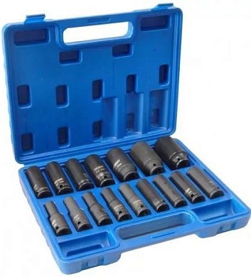 Набор головок ударных глубоких, 16пр.,1/2"(10-19, 21, 22, 24, 27, 30, 32мм),в кейсе FORCEKRAFT FK-4169-5MPB