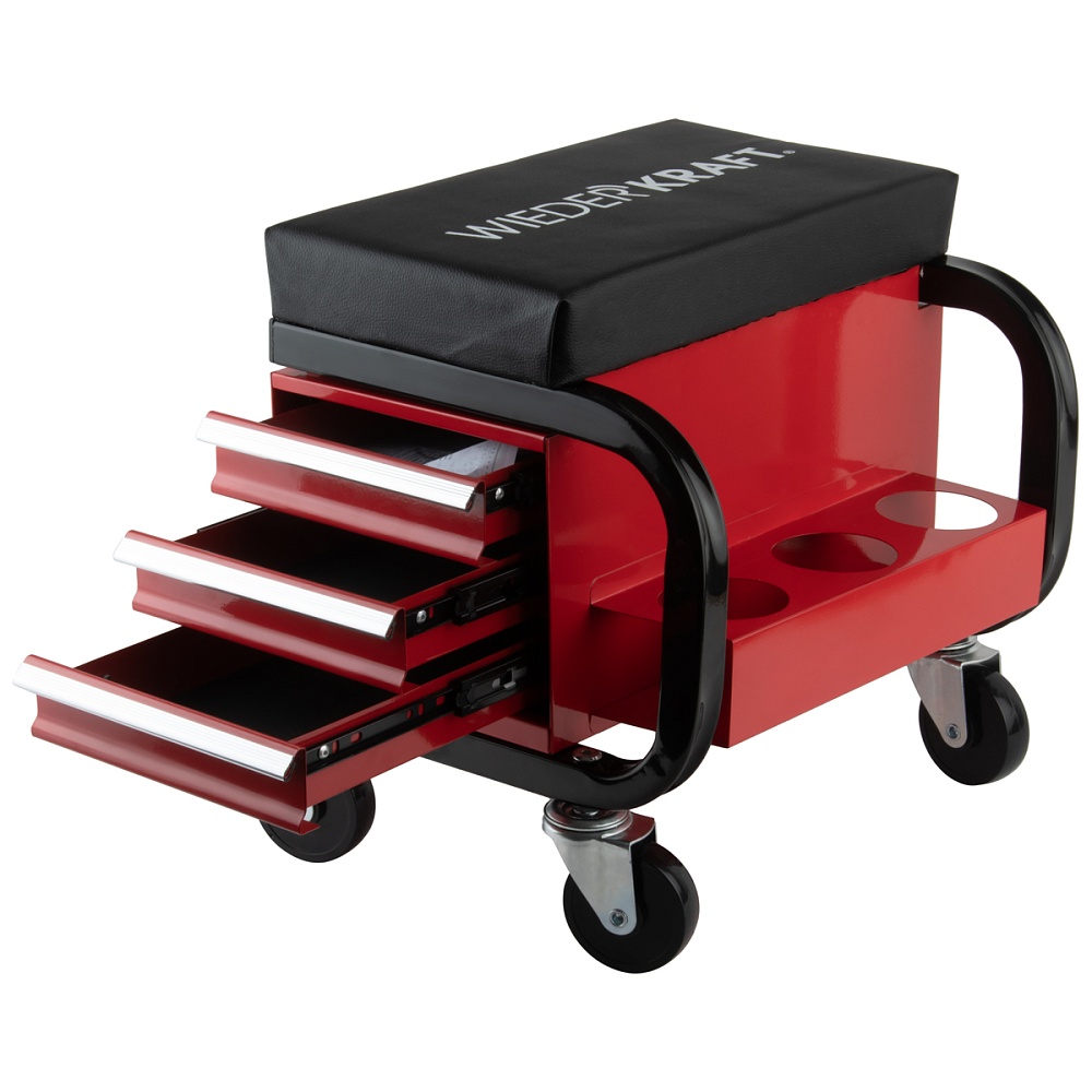 WDK-86032 Табурет механика с 3 инструментальными ящиками, г/п 110 кг Wiederkraft