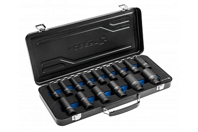 HOEGERT Набор ударных глубоких шестигранных головок 1/2", 15 шт. в кейсе, CrMo