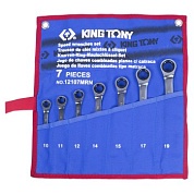 Набор комбинированных трещоточных ключей, 10-19 мм, чехол из теторона, 7 предметов KING TONY 12107MR