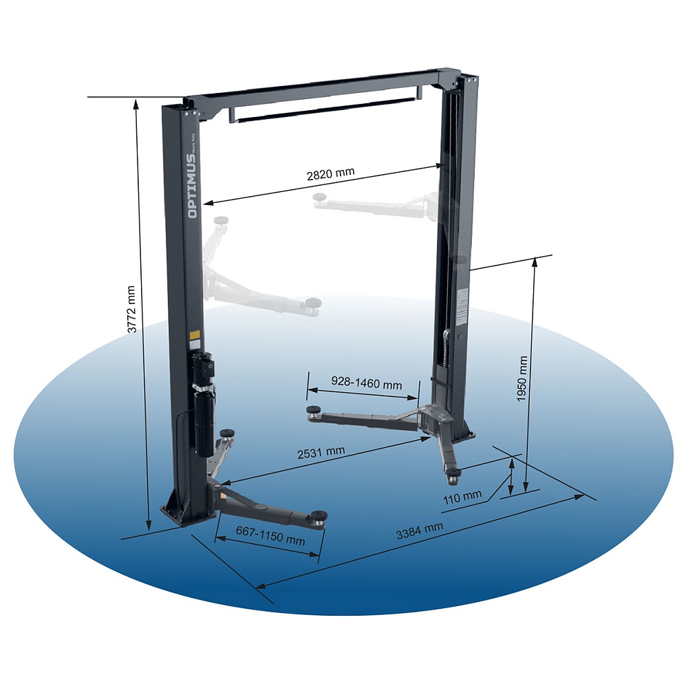 OPT-5W (380V) Подъемник двухстоечный с верхней синхронизацией 4 тонны, одност. разбл., 380В OPTIMUS