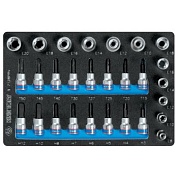 KING TONY Набор торцевых насадок и головок 1/2", 3/8", Torx, Hex, Е6-Е20, ложемент, 28 предметов KING TONY 9-7128PRV