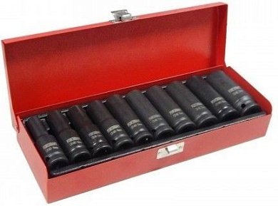 Набор головок ударных глубоких 1/2", 6гр., 10пр.(10,12-15,17,19,21,22,24), в металлическом кейсе FORCEKRAFT FK-4107-5MPB